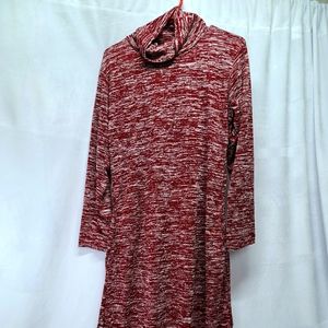 Cowl Neck Long Sleeve Sweater Dress-L (wine red)